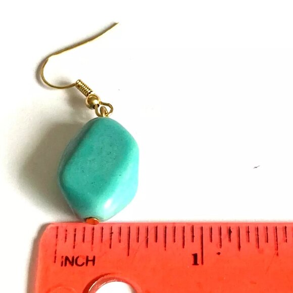 Aqua Turquoise Stone Earrings Gold Plated Dangle Chunky Statement Southwestern - Picture 8 of 9